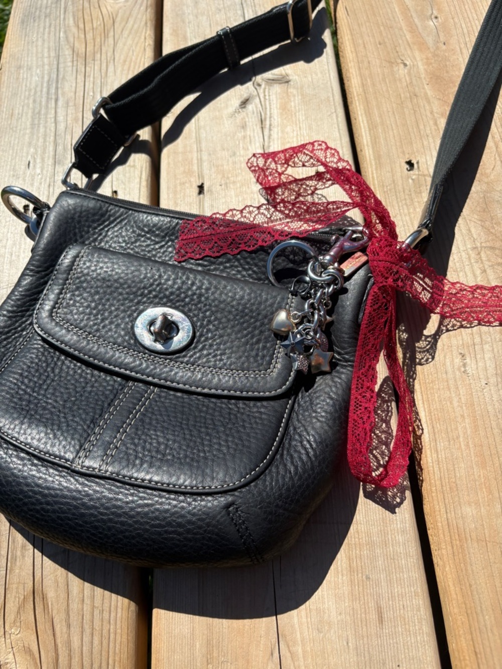 Coach Hamilton Swingpack - Black Pebbled Leather.